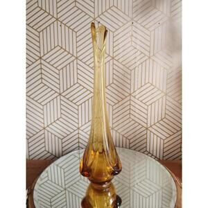 Vintage Viking Glass 13.5” Epic Drape Amber Swung Vase